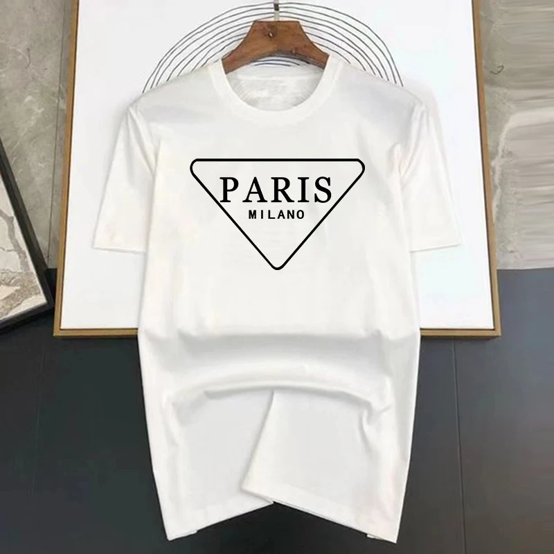 Hip-Hop T Shirts Cute Triangular Paris Letter Harajuku Print Tee Regular Mens Tops Quality Rapper Tshirt