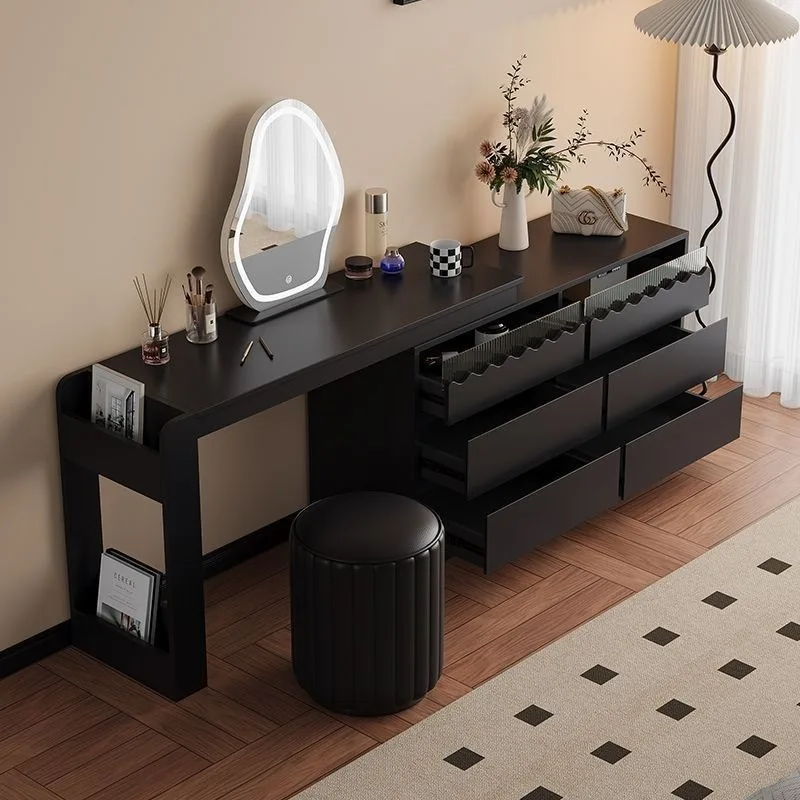 

Solid wood chest two-in-one dresser modern light luxury bedroom retractable black makeup table corner storage cabinet
