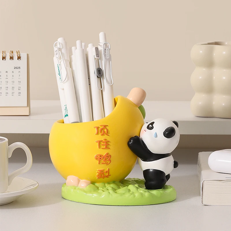Cute Panda Pear Shaped Pen Holder, Kawaii Desktop Stationery Storage Bucket Creative Tabletop Decor Ornament
