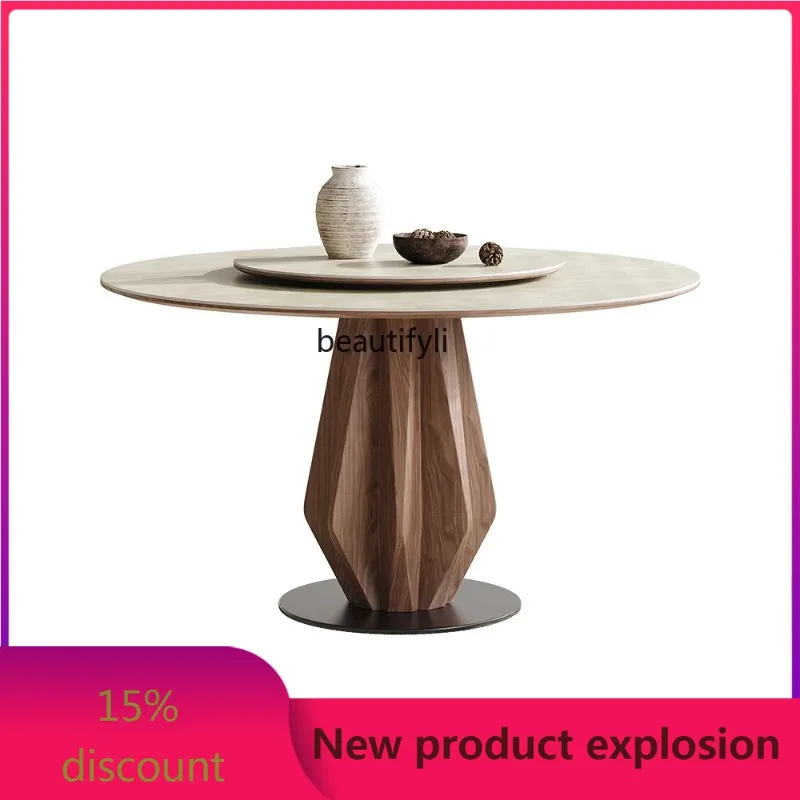 

Q132 French Stone Plate Dining Table and Chair Modern Simple and Light Luxury Home Retro Black Walnut Dining Table Solid Wood