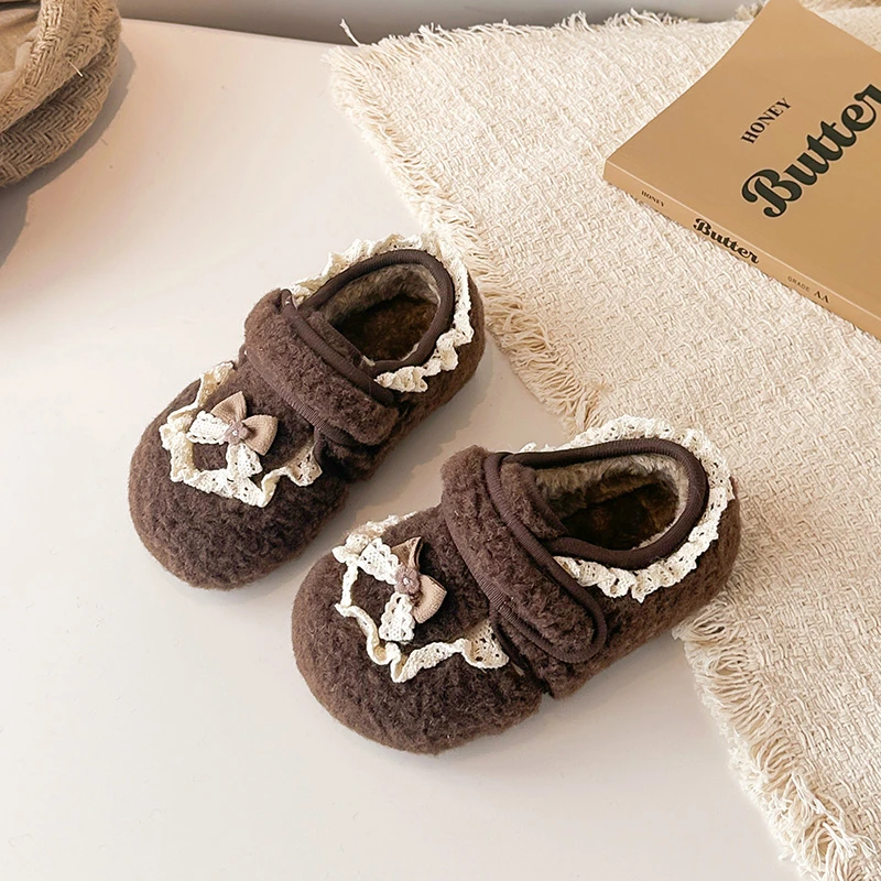 الفتيات حذاء كاجوال الجلد المدبوغ الدافئة الأميرة نمط الاطفال حذاء مسطح الحلو الدانتيل 2025 شتاء جديد الأطفال الحلو أحذية أنيقة أصابع مستديرة #6