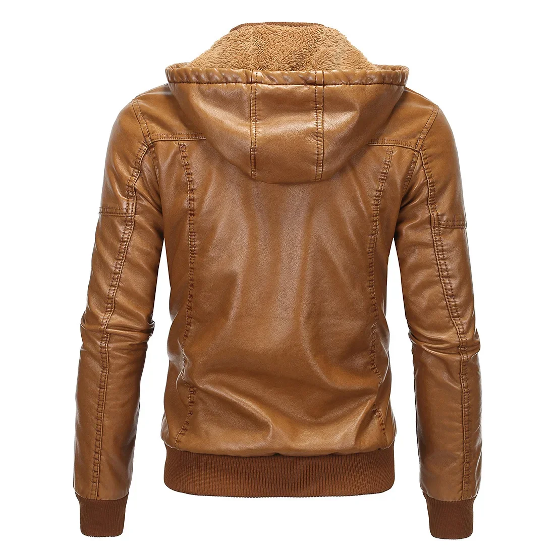 Pure European Style 2020 Men's Fleece-lined Warm Leather Jacket Classic Sheepskin Hooded Casual Style Leather Garment 1603