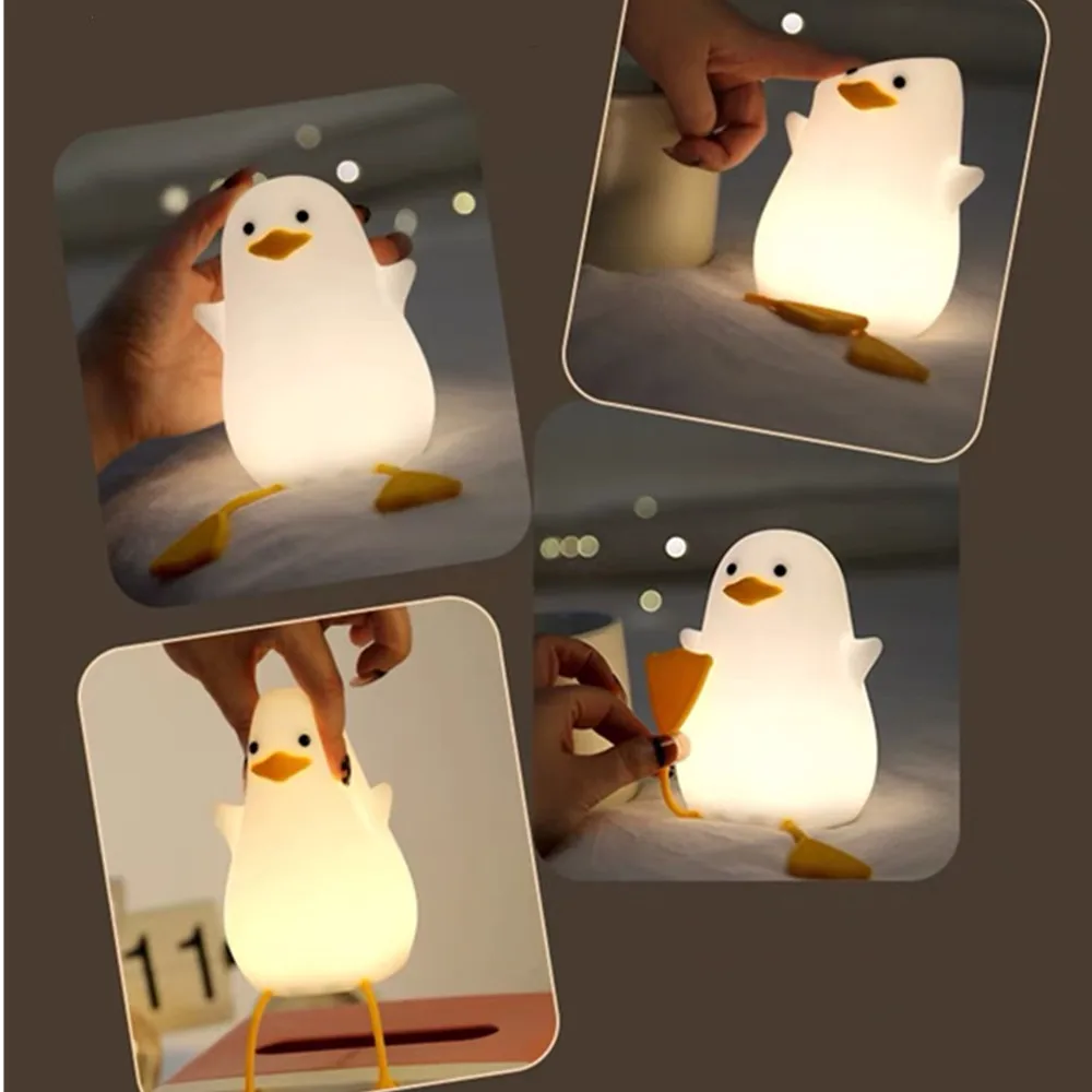 Squishy Duck Night Light USB Rechargeable Dimmable Cute LED Seagull Night Lamp for Baby Kids Nursery Bedroom Decor Nightlights