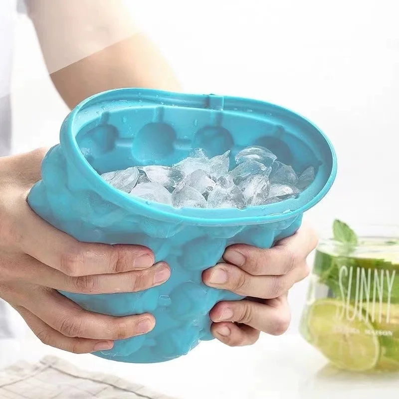 Silicone Ice Bucket Round ice bucket with lid Double Ice Bucket Creative Convenient Home Quickly Make Cold Ice Cube Mold