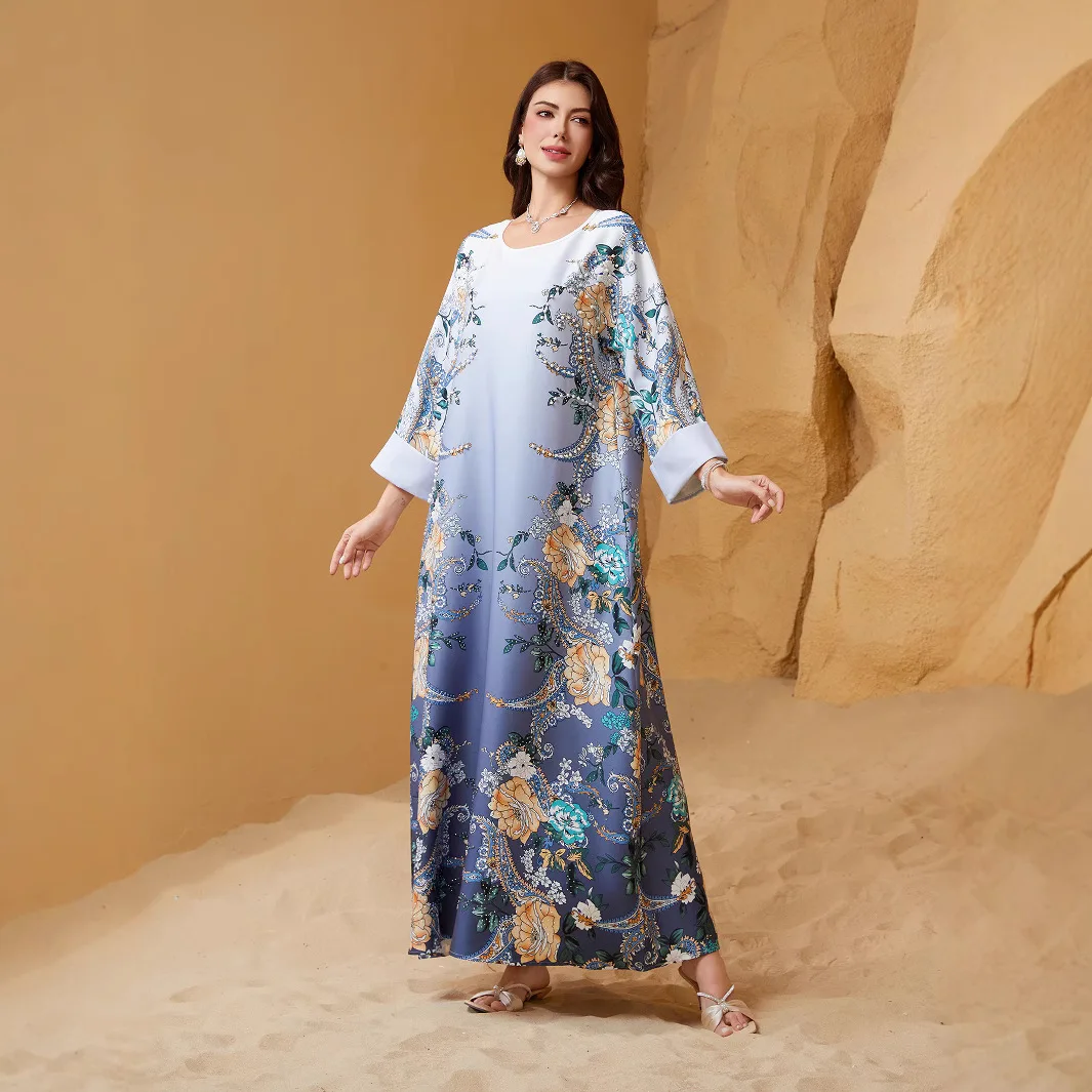 

Printed Abaya Relaxed-Fit Oversized Modest Abaya Beaded Rhinestone Embellished Abaya Sophisticated Muslim Full-Length Robe