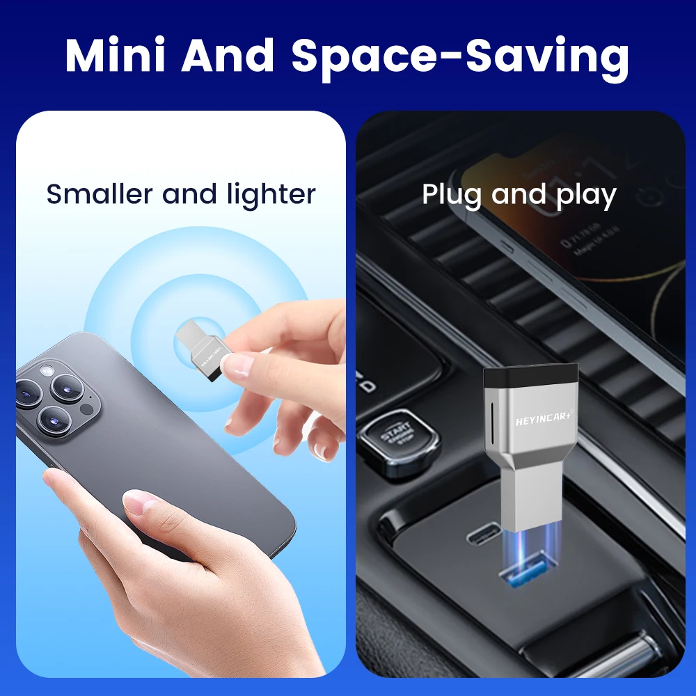 HEYINCAR Mini 2 in 1 Wireless CarPlay Android Auto Adapter Plug and Play Fast Connect USB/Type-C Dongle for Benz Audi Toyota view 2