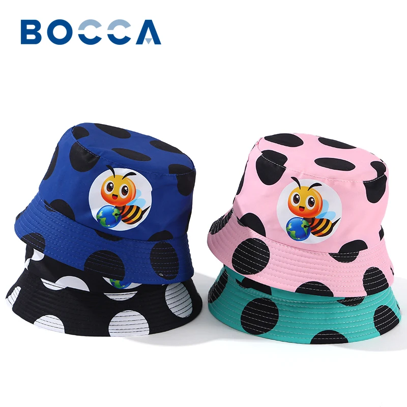 

Bocca Cartoon Bee Children Bucket Hat Boys Girls Kids Fisherman Hats Double Sides Printing Panama Cap Summer Sunscreen Outdoor