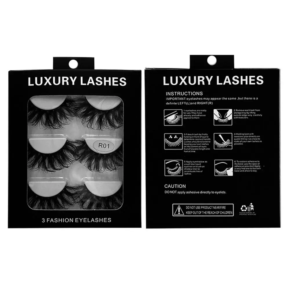 SKONHED 3Pairs Women Beauty Handmade Long Natural 20mm Fluffy 3D Mink Lashes 100% Cruelty free False Eyelashes