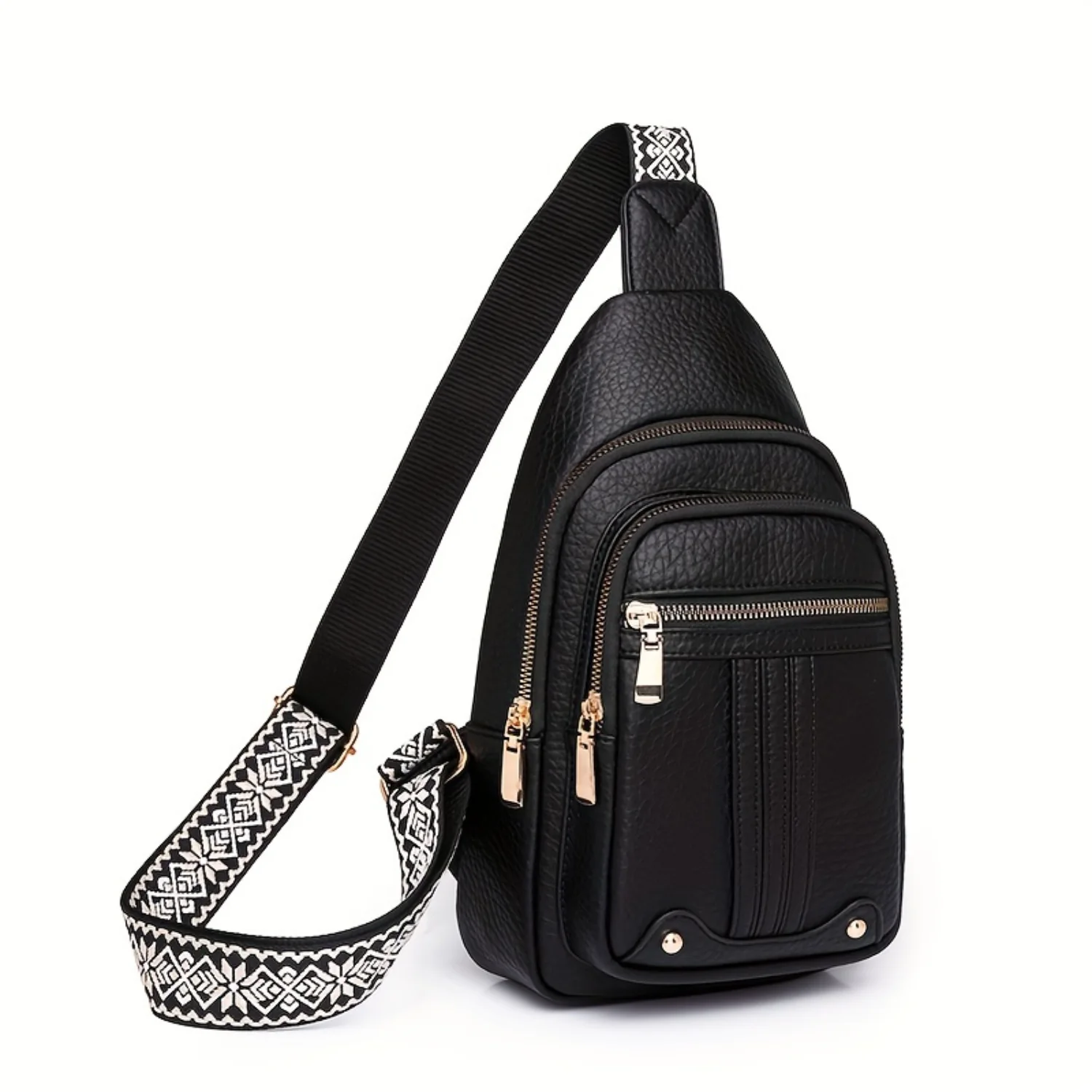 Multi-functional Sporty Chest Bag, PU Leather Fashion Shoulder Bag, Flower Pattern Strap Leisure Crossbody Bag