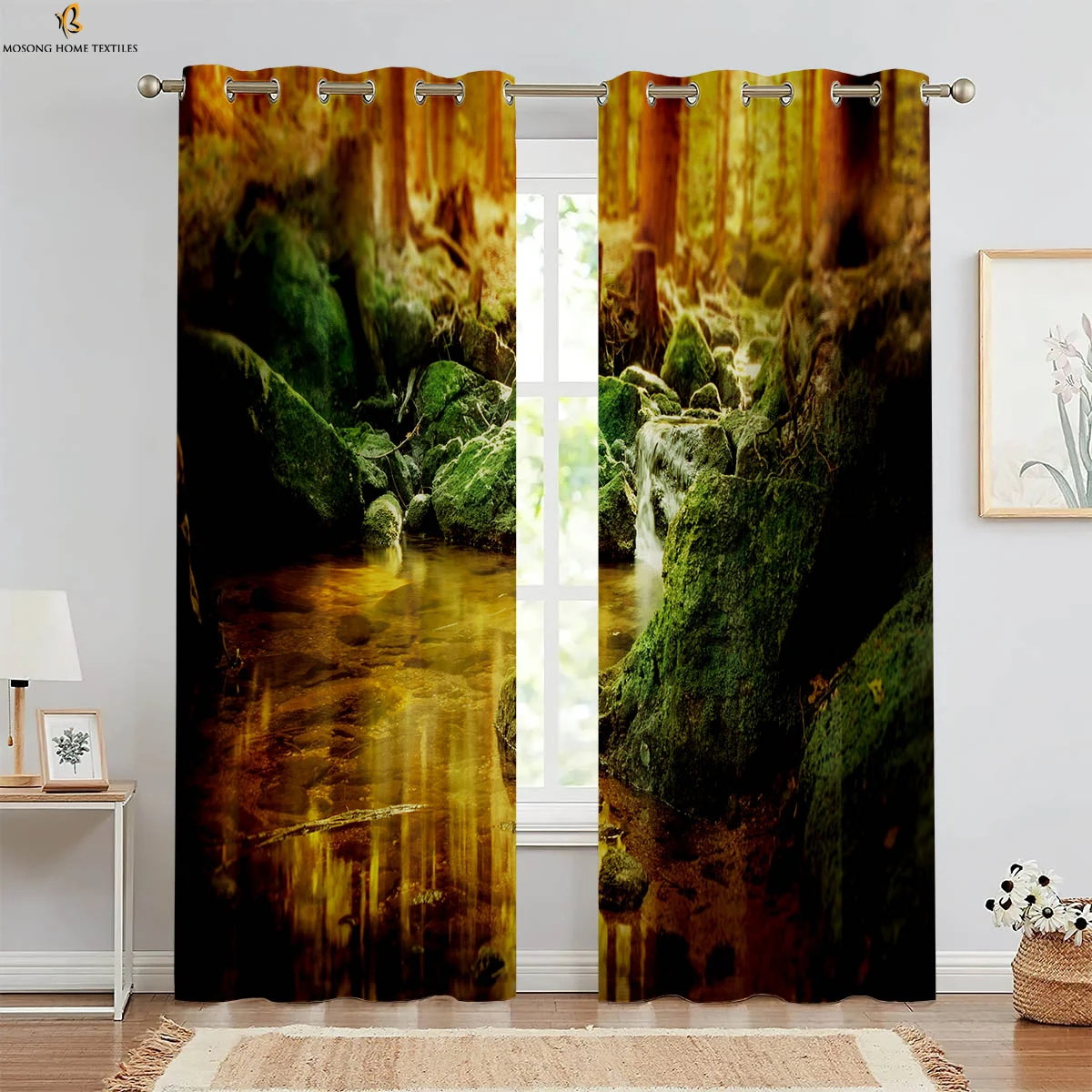 Misty Forest Autumn Tree Scenery 3d Printing Curtain Study Living Room Bedroom Blackout Decorative Curtain 2 Pieces