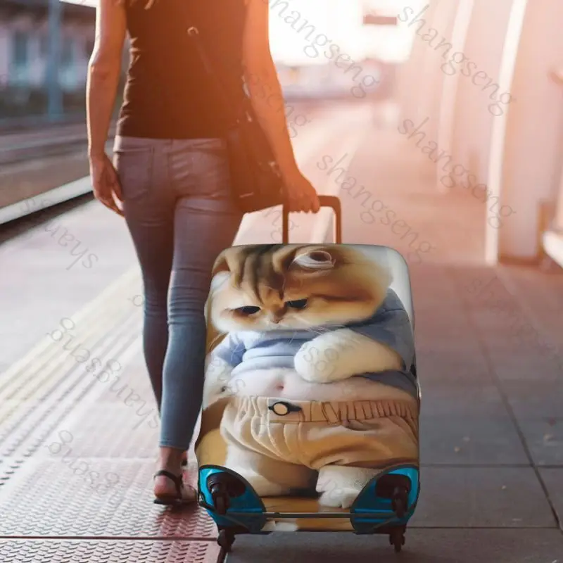 حقيبة سفر واقية مطبوعة على شكل حيوان مضحك لطيف على شكل قطة، غطاء حقيبة، حماية مرنة، غطاء أمتعة قابل للغسل، 18-32 بوصة #6