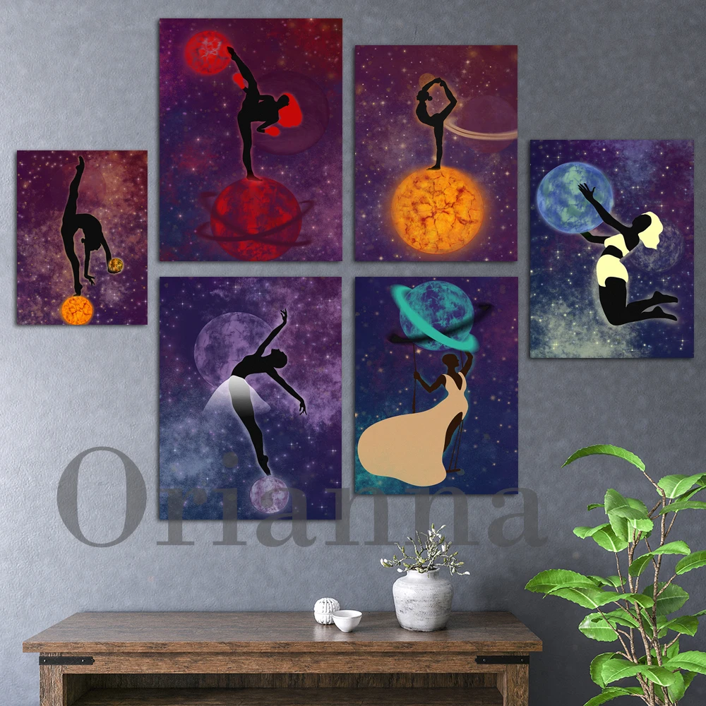 Stars Ballerina Yoga Swing Boxing Spirit Positive Cosmos Feminism Wall Art Prints Posters Modern Home Living Room Decor Painting