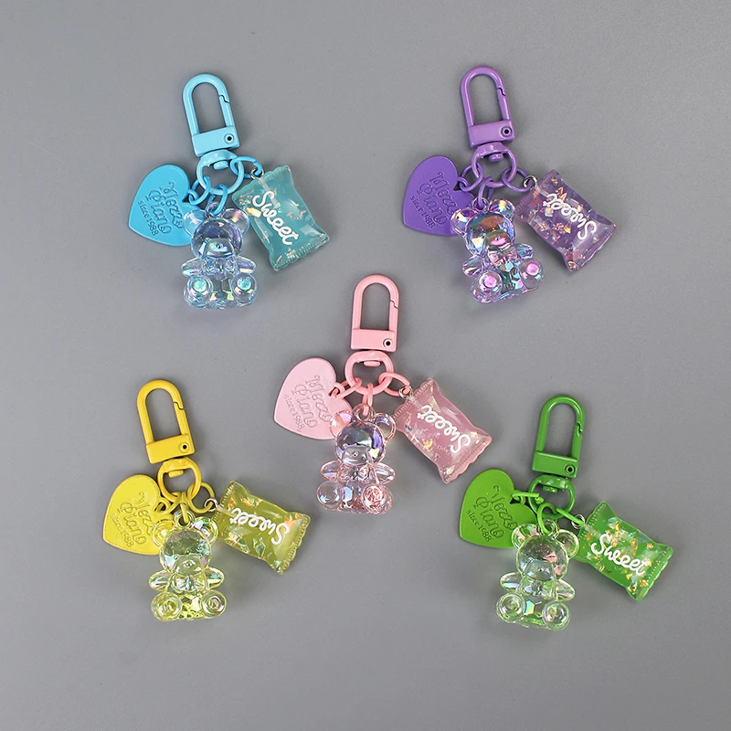 Colourful Love Candy Keychain Bear Candy Keychain Key Ring Bag Charms Car Earphone Box Key Accessories