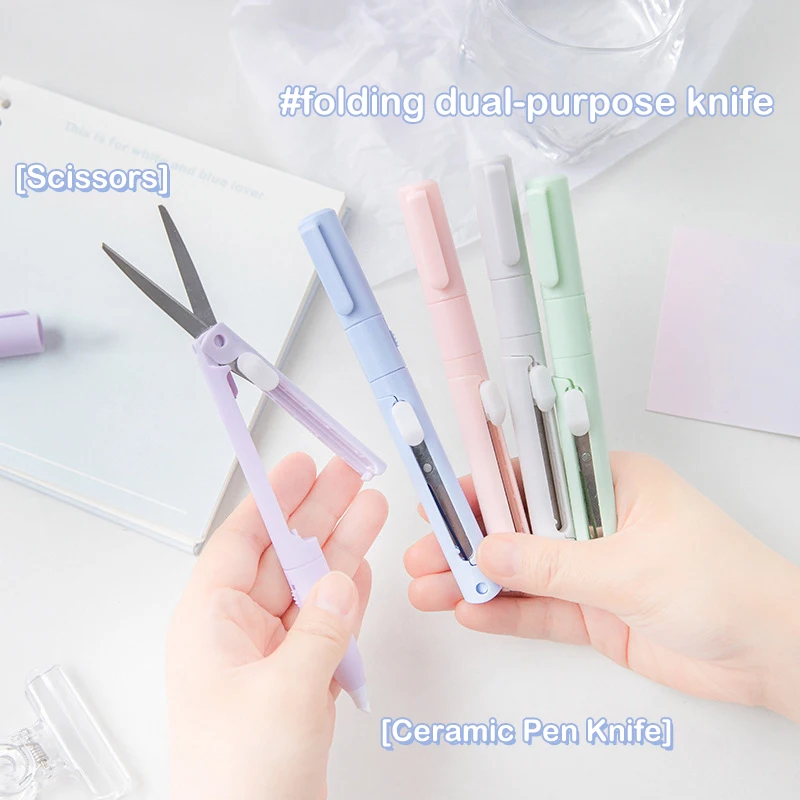 Tragbare Mini bunte Falt schere Mini Multifunktions Gravur Messer Schere Papier Trimmen Utility Messer Schul material