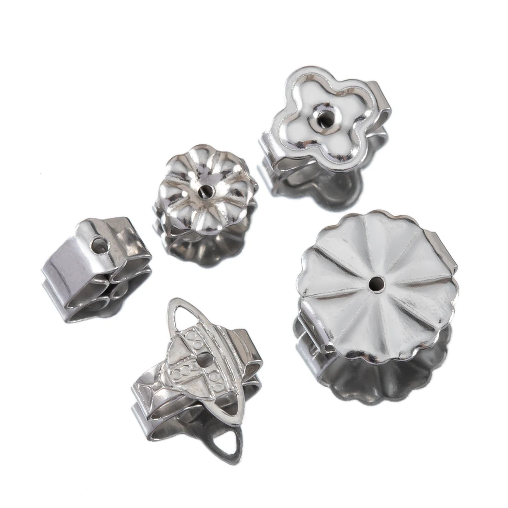 50-100pcs Stainless Steel Flower Earrings Back Butterfly Round Ear Nut Stopper DIY Jewelry Making Supplies Earring Accessories