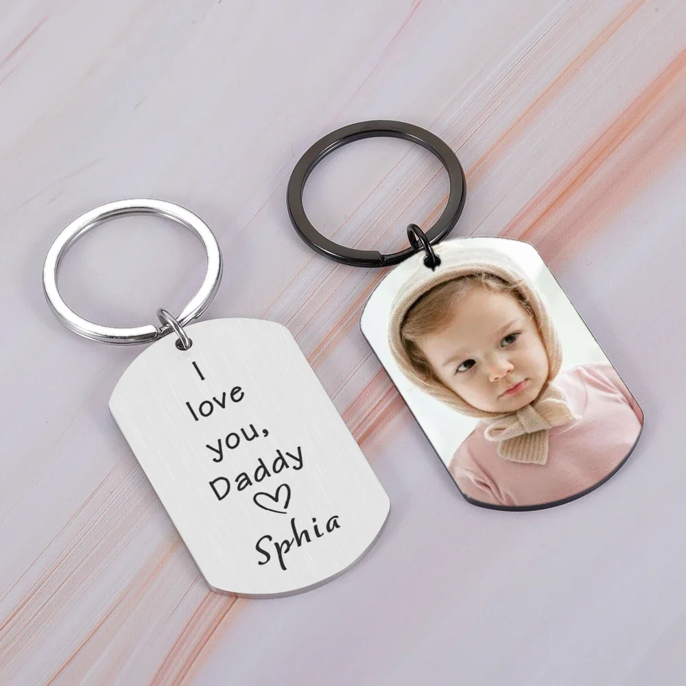 Custom Photo KeyChain Customized Name Photo Gift for Dad Father\'s Day Gifts Personalized Picture Keychain for Car Keys Keyrings