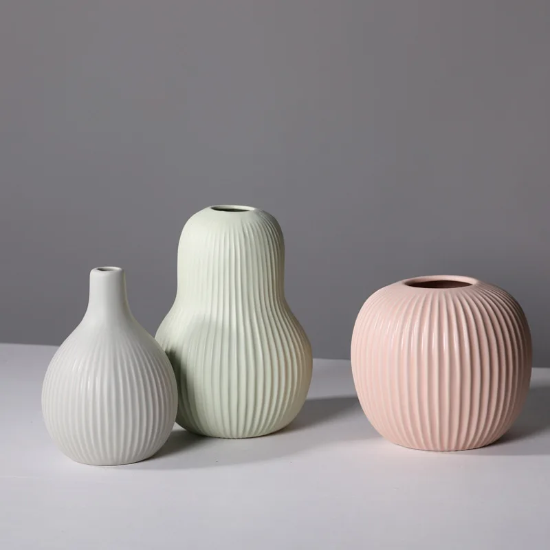 Abstract Pear Shape Ceramic Vase Bookcase Decor Morandi Color Striped Porcelain Room Office