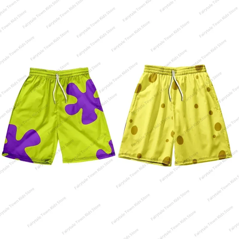 MINISO SpongeBob Patrick Star Cartoon New Shorts Men Summer Pants Couple Beach Vacation Beach Sports Shorts Kids/Adult Pants