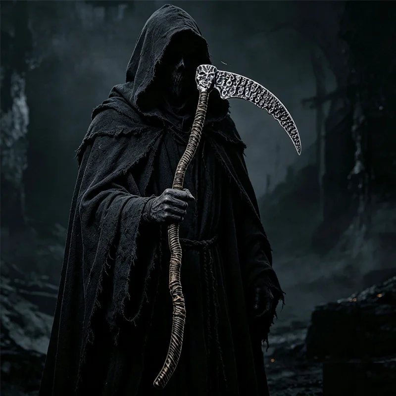 1-2pcs Halloween Grim Reaper Scythe Prop with Skull Handle for Cosplay Costume Party Favor Decor Role Play Accessory