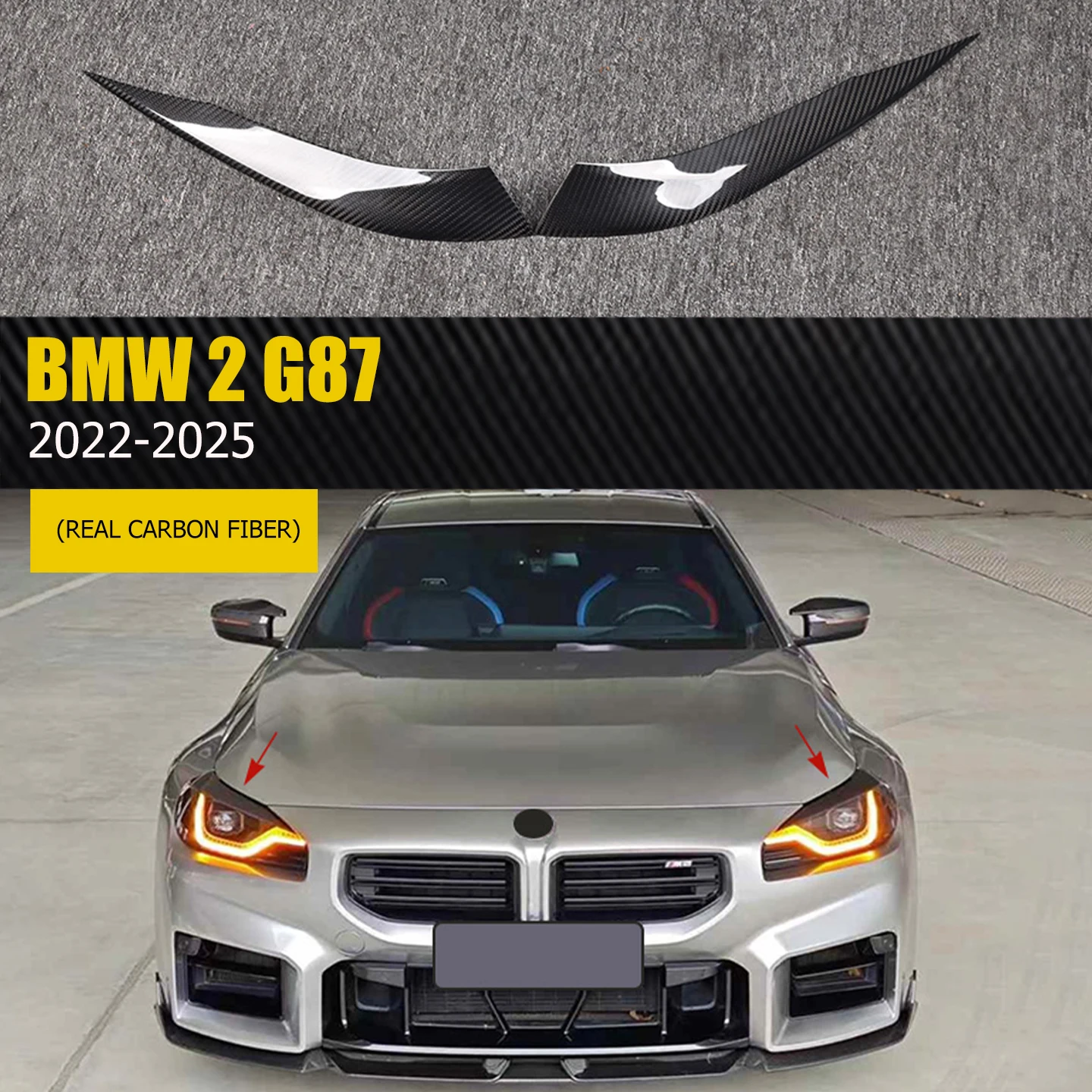 For 2023-2025 BMW G87 BMW M2 dry carbon fiber headlights, eyebrows, eyelid cover trim, non-destructive 3M paste installation