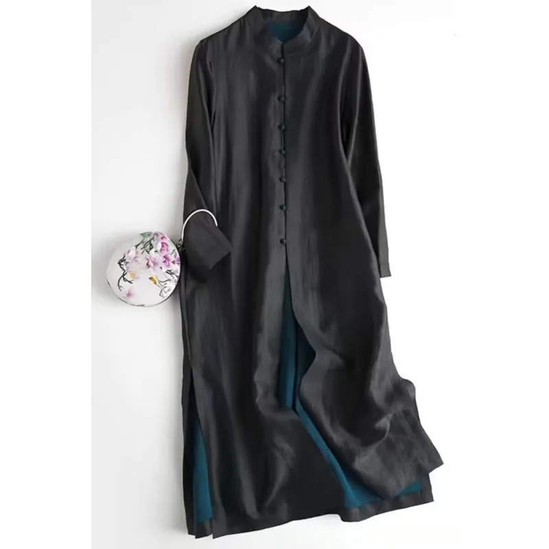 

Новое китайское женское пальто-халат с длинными рукавами, весенне-осеннее, в стиле ретро, премиум-класса, с воротником-стойкой, в стиле пэчворк, прямого кроя