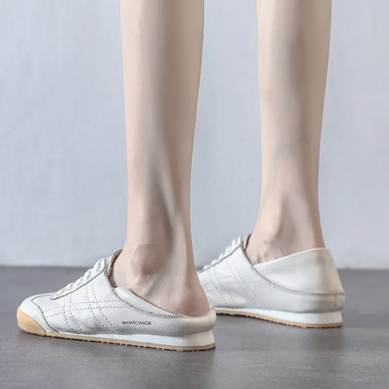 Spring/Autumn 2020 New Women\'s Shoes Soft Sole Comfortable Shallow Mouth Flats Shoes Two Wear Soft Leather White Shoes Women