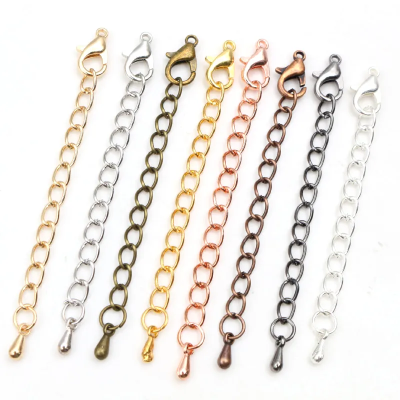 10pcs 50 70mm Gold Silver Plated Extended Extension Tail Chain Lobster Clasps Connector For DIY Necklace Jewelry Making Findings