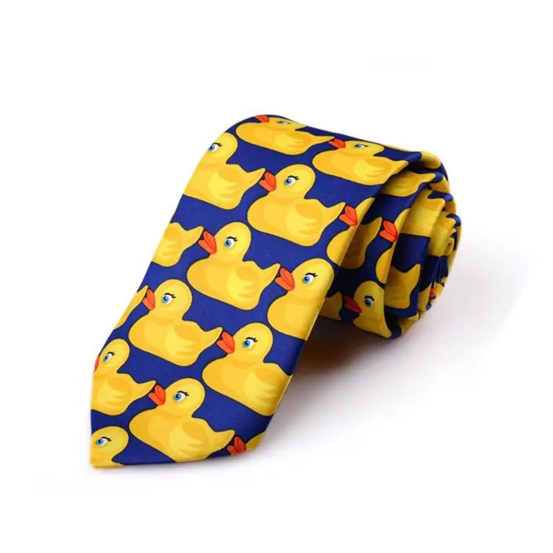 Men Women Funny Yellow Duck Printed Necktie Imitation Silk Cosplay Party Busines