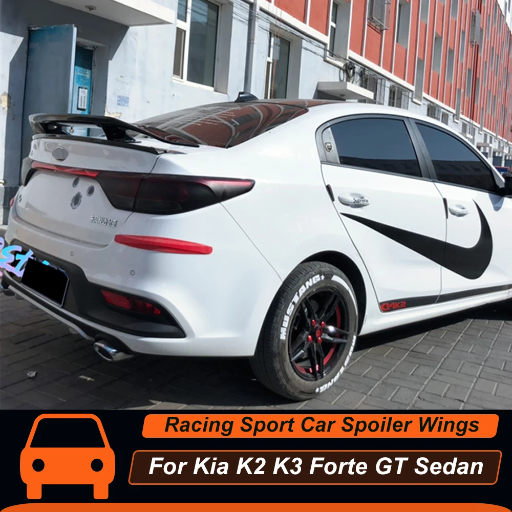 For Kia K2 K3 Forte GT Sedan Rear Trunk Lid Duck Tail Lip Car Spoiler Wing Black Carbon Universal Exterior Tuning Accessories