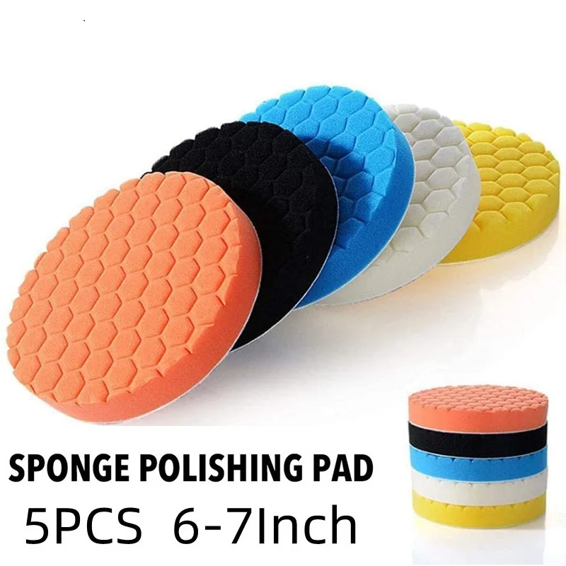 5PCS 6/7 zoll Polieren Kit Polieren Pad Auto Wachsen Schwamm Disk Wolle Rad Autolack Pflege Polierer Pads Auto gadget