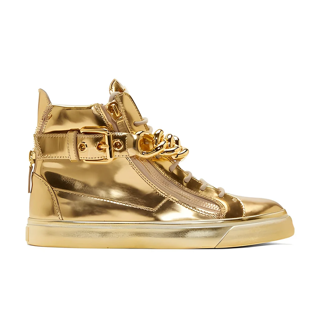 High Top Shoes with Gold Silver Chain Women and Men\'s Shoes Couple\'s Casual Shoes Low Top Boots Brand Design Wear-Resistant