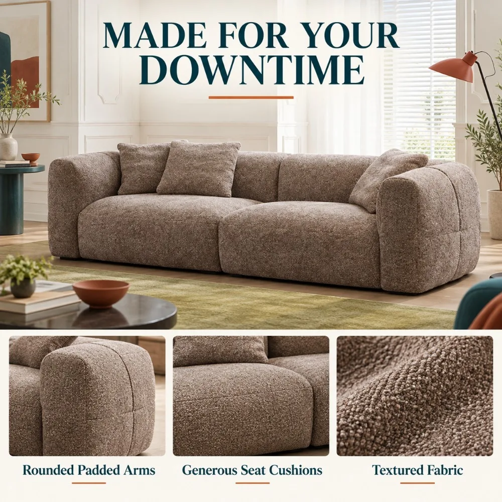 Large Modern White Fabric Sofa French Retro Cream Brown Aesthetic Soft Comfort Couch For High End Villa Apartment Living Room