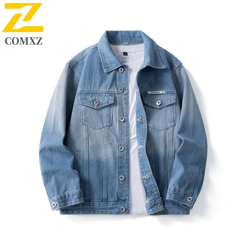 

COMXZ Luxurious Men Cotton Denim Jacket American Style Classic Splicing Motorcycle Jackets Trendy Loose Handsome Autumn Garment