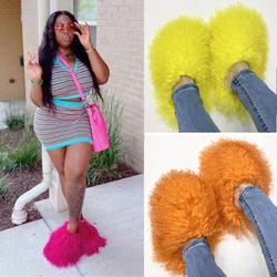 Women's New Winter Imitation Sheep Plush Slippers Fashionable Round Headed Imitation Mongolian Plush Slippers Women's Flat Shoes