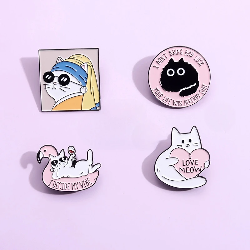 Épingles en émail de chat animal, épinglette de chaton, broches Kawaii, bijoux pour vêtements, sac à dos, badges de collier, cadeaux drôles, peinture à l'huile