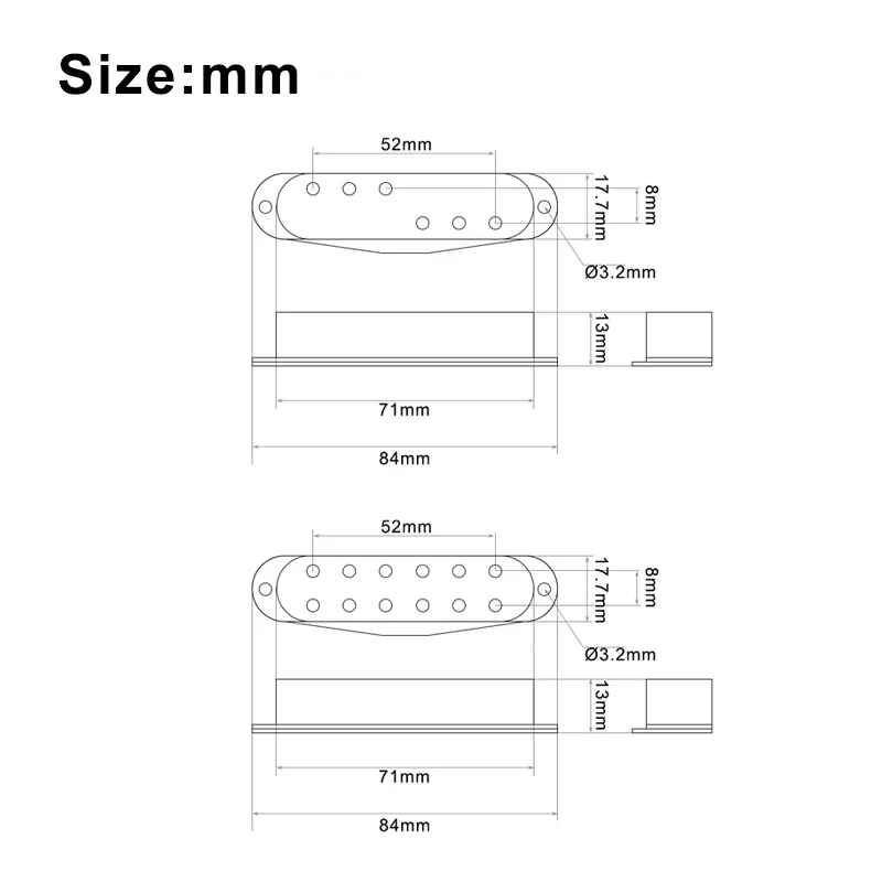 10Pcs ST Single Coil Size Pickup Cover Mini Humbucker Shell 6 Hole(3+3)  or 12 Hole(6+6) 52MM White/Black/Ivory