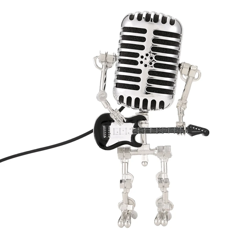 Mic Robot,Retro Style Microphone Robot Table Lamp,Holding Guitare Night Light,Vintage Microphone Robot Desk Lamp