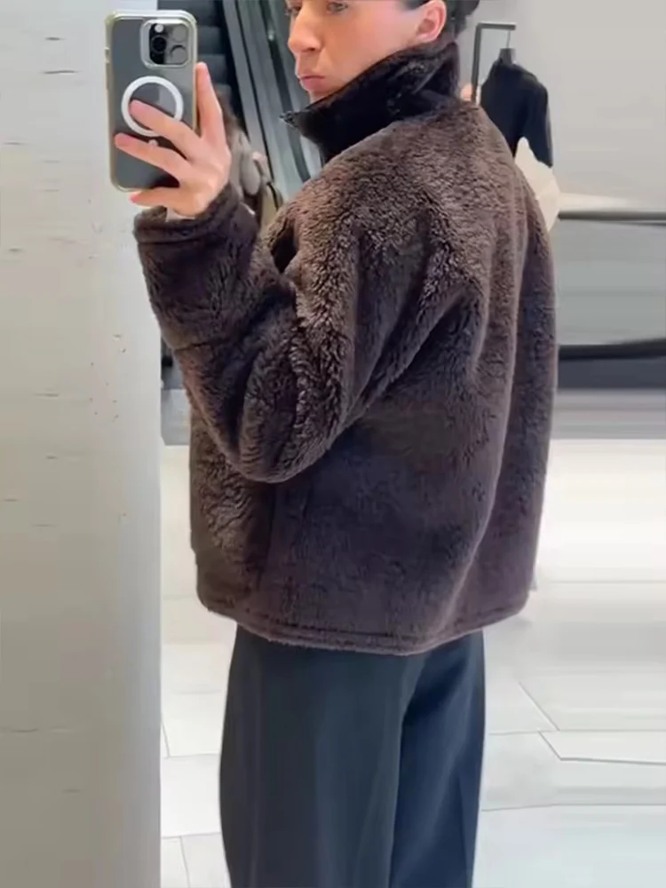 Inverno velo jaqueta feminina com zíper gola solta engrossado jaquetas casaco feminino outono quente novo casual na moda outerwear ﻿