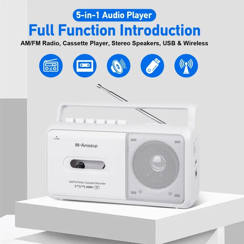 Portable Tape Playback Radio Recorder Support Bluetooth U Disk TF Card Car Tape Player Radio AM/FM Stereo Retro Cassette Players