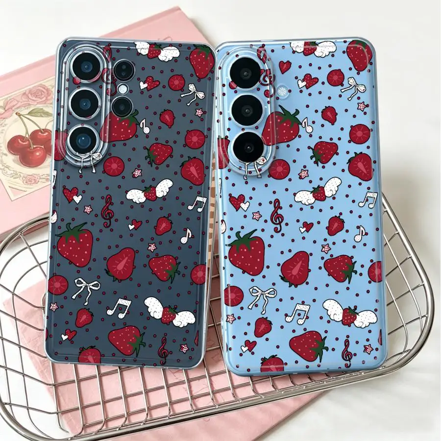 Case for Samsung Galaxy S26 Ultra S22 FE S23 Ultra S20 Plus S25 Edge S24 S21 Note 20 Ultra 10 S23Ultra Phone Cover Strawberry