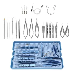 GREATLH 1set 21pcs Ophthalmic Cataract Intraocular Set Ophthalmic Curved Corneal Scissors Needle Holder Eyelid Micro Tools