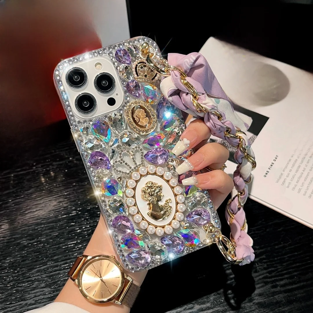 Custodia per telefono di lusso con sciarpa con cordino Diamond Bling per XiaoMi RedMi Note 14 Pro Plus 14S 13 12 Turbo 4G 5G Custodie Cover