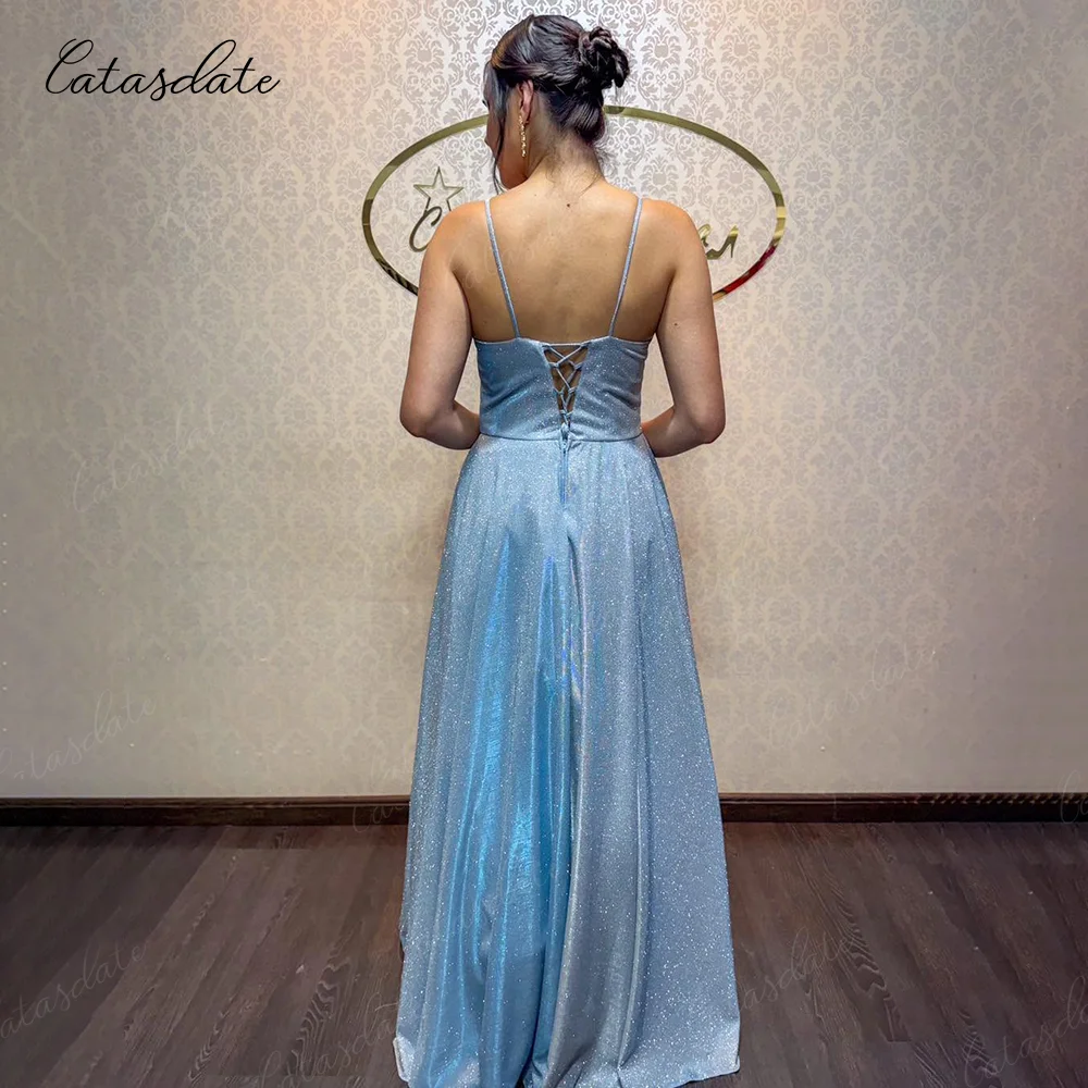 Catasdate Błyszcząca suknia wieczorowa Koronkowa sukienka imprezowa Brokatowa sukienka ślubna dla kobiet A Line vestido de fiesta Dostosowane
