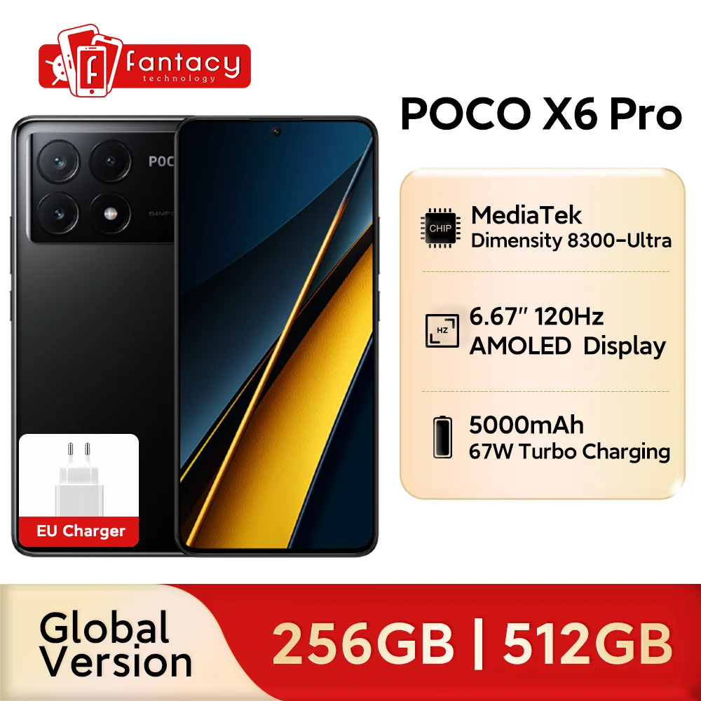 POCO X6 Pro 5G 글로벌 버전 스마트폰 크기 8300-Ultra 6.67" 1.5K Flow AMOLED DotDisplay67W 터보 충전 64MP 67W NFC