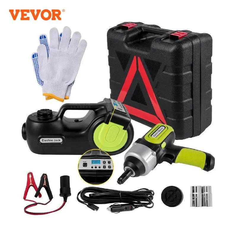 VEVOR-Kit de gato de coche eléctrico de 5 toneladas, 12V, llave de impacto, luz LED, Gato hidráulico portátil, herramienta de reparación de neumáticos de 13,5-36 CM