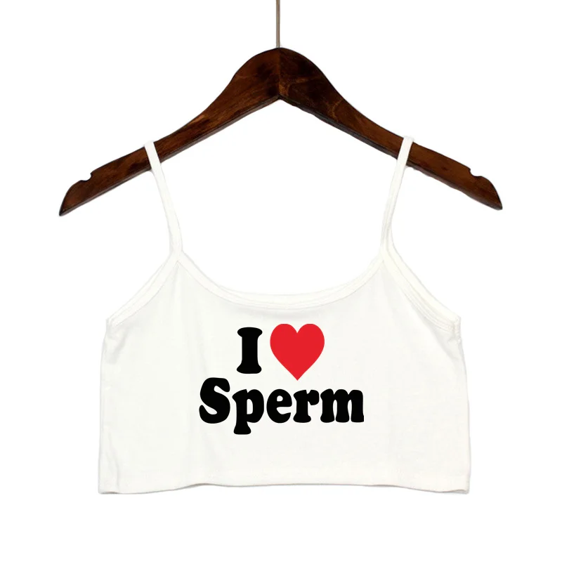 I LOVE SPERM Letters Print Crop Top for Women Sexy Streetwear Girls Casual Clothes Elastic Camis Sleeveless Short Tank Top Bar