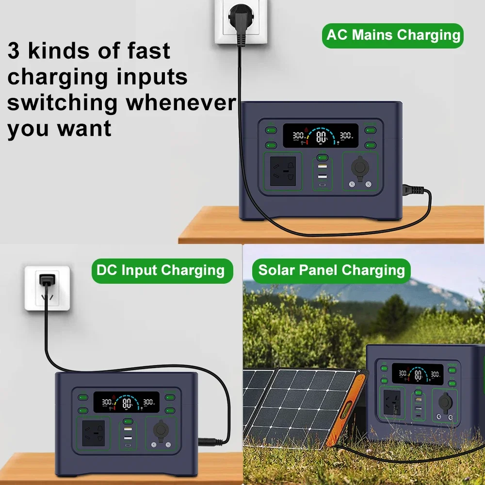 เครื่องกำเนิดไฟฟ้าพลังงานแสงอาทิตย์สำหรับบ้าน ชุดอุปกรณ์พลังงานแสงอาทิตย์สำหรับตั้งแคมป์ 300W 288Wh 90000mAh 32700 LiFePO4