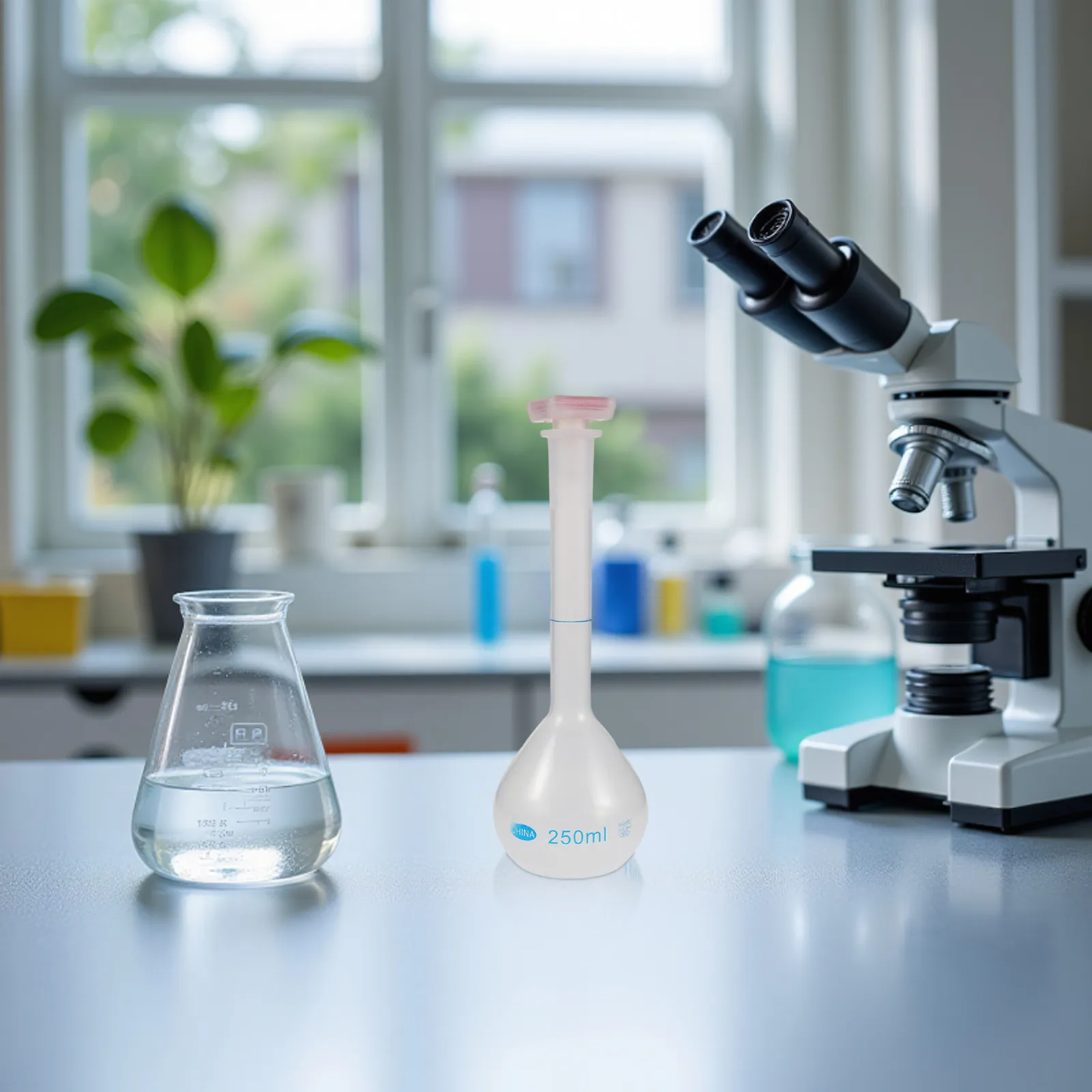 4Pcs Plastic Volumetric Flask Stoppered Clear Lab Measuring Bottle Reusable Break Resistant for School Chemistry Titration