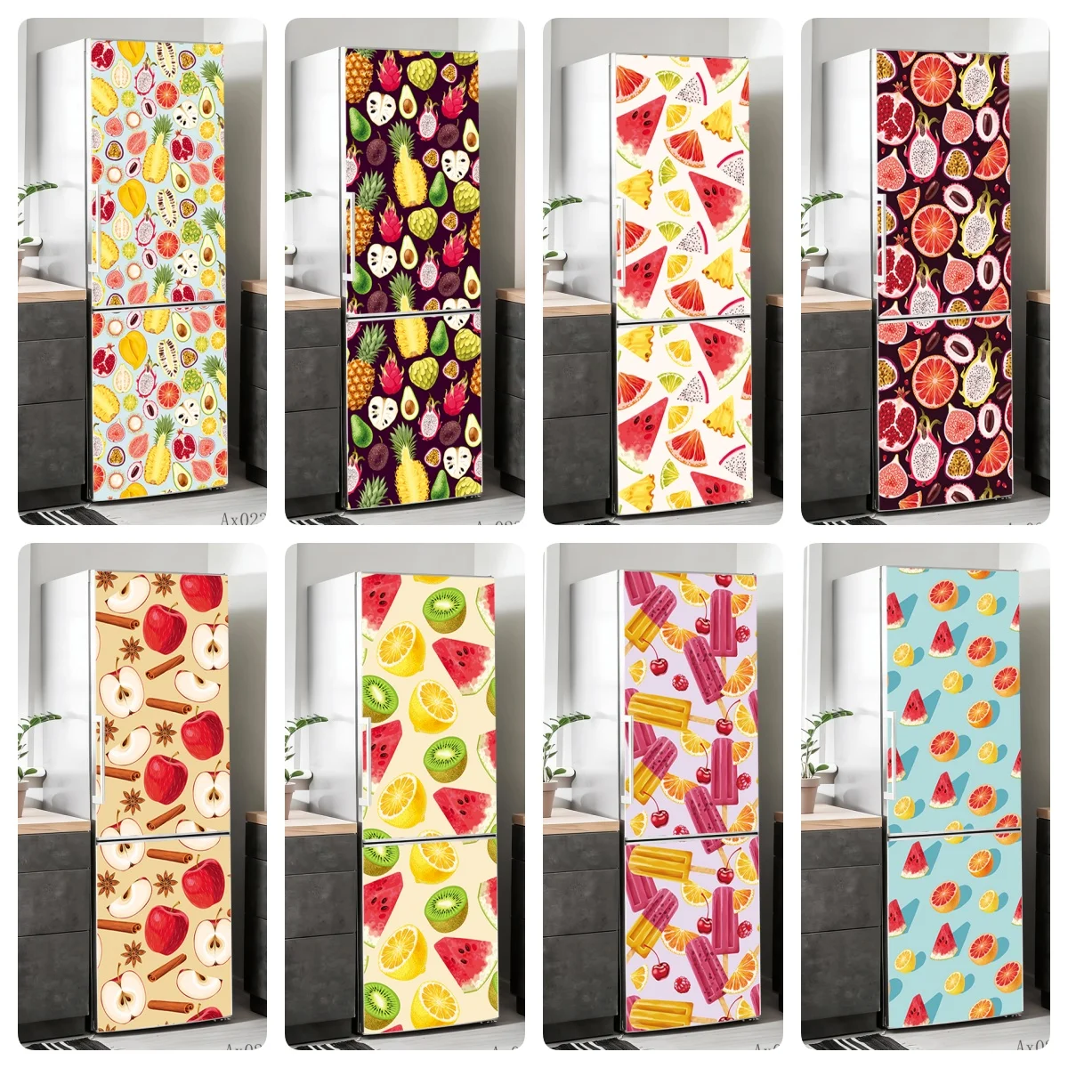 

Tropical Fruit Fridge Cover Sticker Waterproof Removable Dragon Fruit Pineapple Pattern Decal Kitchen Cabinets wardrobe Decor