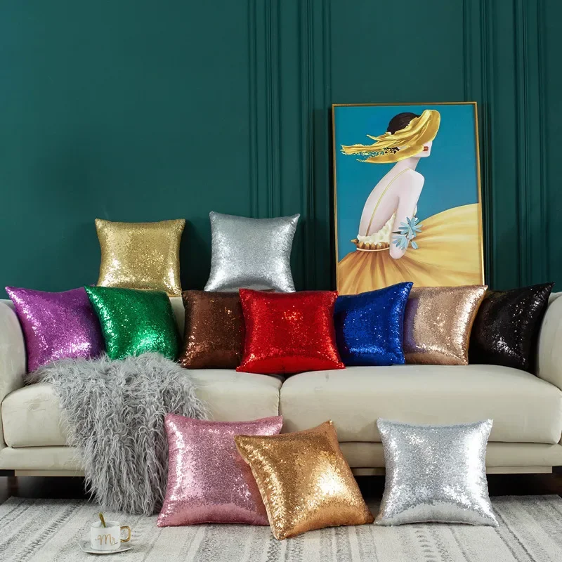 2PCS Sequined Solid Color Gradient Cushion Cover Fashion New Year Christmas Sofa Cushion Pillow Cover  Office Lumbar Cover